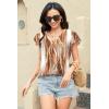 imageDisamer Womens Summer Tops Ruffle Short Sleeve T Shirts Spring 2025 V Neck Pleated Dressy Casual Floral Blouses TunicStriped Yellow