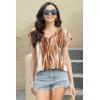 imageDisamer Womens Summer Tops Ruffle Short Sleeve T Shirts Spring 2025 V Neck Pleated Dressy Casual Floral Blouses TunicStriped Yellow