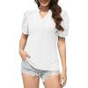 imageDisamer Womens Summer Tops Casual V Neck Pleated Puff Sleeve T Shirts Fashion Loose Tunic BlouseLace White