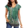 imageDisamer Womens Summer Tops Ruffle Short Sleeve T Shirts Spring 2025 V Neck Pleated Dressy Casual Floral Blouses TunicFloral Green