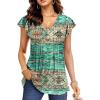 imageDisamer Womens Summer Tops Ruffle Short Sleeve T Shirts Spring 2025 V Neck Pleated Dressy Casual Floral Blouses TunicStriped Green