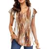 imageDisamer Womens Summer Tops Ruffle Short Sleeve T Shirts Spring 2025 V Neck Pleated Dressy Casual Floral Blouses TunicStriped Yellow