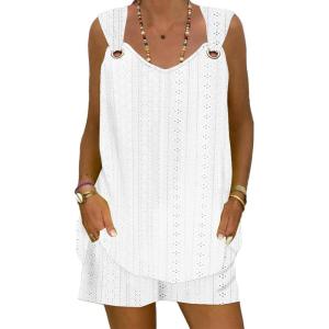 imageDisamer Two Piece Sets for Women Summer Outfits Lounge Sets Shorts Pants Sleeveless Matching Sets Vacation Travel OutfitsLace White