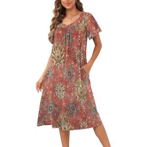 imageDisamer Womens House Dress with Pockets Nightgown Short Sleeve Mumus Summer Floral Print Beach SundressesFlower Carpet