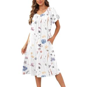 imageDisamer Womens House Dress with Pockets Nightgown Short Sleeve Mumus Summer Floral Print Beach SundressesFlower Daisy