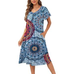 imageDisamer Womens House Dress with Pockets Nightgown Short Sleeve Mumus Summer Floral Print Beach SundressesFlower Datura
