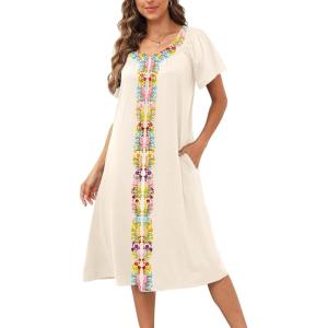 imageDisamer Womens House Dress with Pockets Nightgown Short Sleeve Mumus Summer Floral Print Beach SundressesFlower Middle