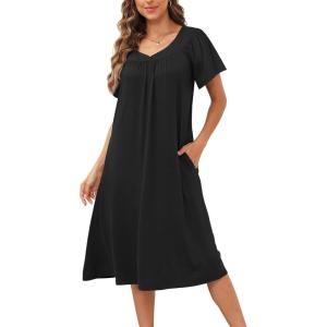 imageDisamer Womens House Dress with Pockets Nightgown Short Sleeve Mumus Summer Floral Print Beach SundressesPure Black