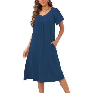 imageDisamer Womens House Dress with Pockets Nightgown Short Sleeve Mumus Summer Floral Print Beach SundressesPure Blue