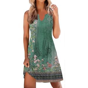 imageDisamer Womens Summer Dresses 2025 Sundresses Vacation Spring Outfits Floral Pleated Beach Swimsuit Coverups Sun DressFlower Green