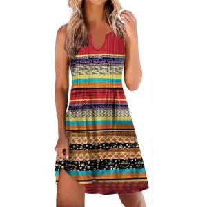 imageDisamer Womens Summer Dresses 2025 Sundresses Vacation Spring Outfits Floral Pleated Beach Swimsuit Coverups Sun DressStriped Colour