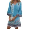 imageDisamer Summer Dresses for Women Casual 2025 Spring V Neck Ruffle Short Sleeve Button Down TShirt DressFloral Blue