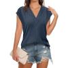 imageDisamer Womens Summer Tank Tops 2025 Trendy Cap Sleeve Shirts Fashion Cute Loose Fit V Neck Dressy Casual BlousesA Pure Navy