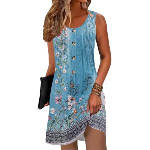 imageDisamer Summer Dresses for Women 2025 Beach Vacation Clothes Casual Dress Boho Spring Dresses Pleated Sleeveless SundressesFloral Blue
