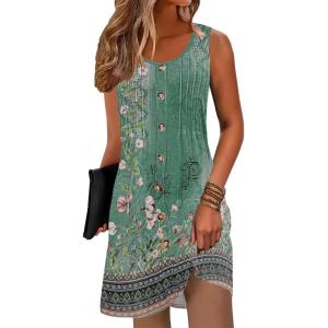 imageDisamer Summer Dresses for Women 2025 Beach Vacation Clothes Casual Dress Boho Spring Dresses Pleated Sleeveless SundressesFloral Green