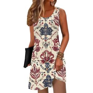 imageDisamer Summer Dresses for Women 2025 Beach Vacation Clothes Casual Dress Boho Spring Dresses Pleated Sleeveless SundressesFloral Red