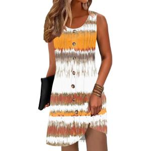 imageDisamer Summer Dresses for Women 2025 Beach Vacation Clothes Casual Dress Boho Spring Dresses Pleated Sleeveless SundressesLine Yellow