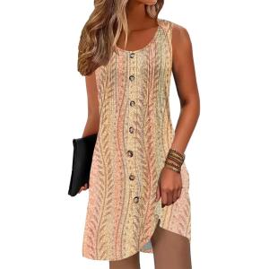 imageDisamer Summer Dresses for Women 2025 Beach Vacation Clothes Casual Dress Boho Spring Dresses Pleated Sleeveless SundressesStriped Yellow