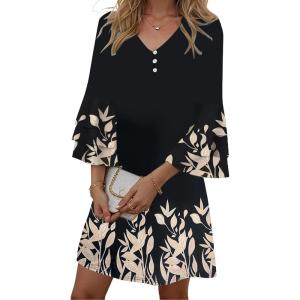 imageDisamer Summer Dresses for Women Casual 2025 Spring V Neck Ruffle Short Sleeve Button Down TShirt DressFloral Black