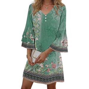 imageDisamer Summer Dresses for Women Casual 2025 Spring V Neck Ruffle Short Sleeve Button Down TShirt DressFloral Green