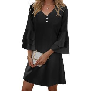 imageDisamer Summer Dresses for Women Casual 2025 Spring V Neck Ruffle Short Sleeve Button Down TShirt DressPure Black