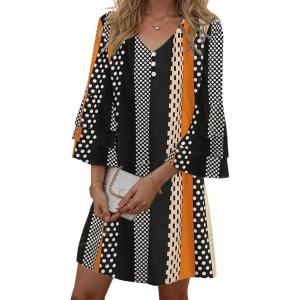 imageDisamer Summer Dresses for Women Casual 2025 Spring V Neck Ruffle Short Sleeve Button Down TShirt DressStriped Plaid