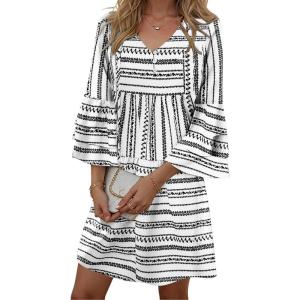imageDisamer Summer Dresses for Women Casual 2025 Spring V Neck Ruffle Short Sleeve Button Down TShirt DressStriped White