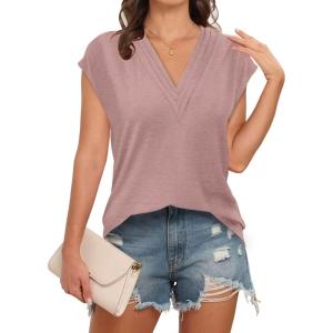 imageDisamer Womens Summer Tank Tops 2025 Trendy Cap Sleeve Shirts Fashion Cute Loose Fit V Neck Dressy Casual BlousesA Pure Brown