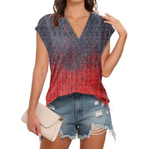 imageDisamer Womens Summer Tank Tops 2025 Trendy Cap Sleeve Shirts Fashion Cute Loose Fit V Neck Dressy Casual BlousesFlower Double
