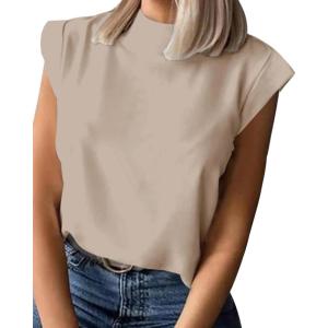 imageDisamer Womens Summer Tank Tops Trendy 2025 Casual Cute Print Loose Fit Short Sleeve T Shirts Basic Tee TopsA Pure Khaki