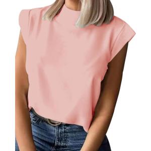 imageDisamer Womens Summer Tank Tops Trendy 2025 Casual Cute Print Loose Fit Short Sleeve T Shirts Basic Tee TopsA Pure Pink