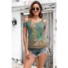 imageDisamer Womens Tops Summer Off The Shoulder 2025 Spring Fashion Short Sleeve T Shirt Basic Tees Sexy Dressy Casual BlouseFlower Green
