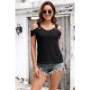 imageDisamer Womens Tops Summer Off The Shoulder 2025 Spring Fashion Short Sleeve T Shirt Basic Tees Sexy Dressy Casual BlouseLace Black