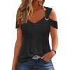 imageDisamer Womens Tops Summer Off The Shoulder 2025 Spring Fashion Short Sleeve T Shirt Basic Tees Sexy Dressy Casual BlouseLace Black