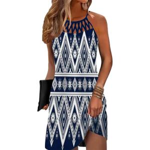 imageDisamer Beach Dresses for Women 2025 Vacation Beach Coverups Summer Halter Dresses Sexy Sleeveless SundressesStriped Blue Check