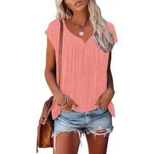 imageDisamer Womens T Shirts Short Sleeve Basic Tee Casual Summer Tops 2025 Fashion Crew Neck Loose Fit BlouseA Pure Pink