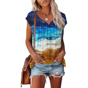 imageDisamer Womens T Shirts Short Sleeve Basic Tee Casual Summer Tops 2025 Fashion Crew Neck Loose Fit BlouseDye Beach