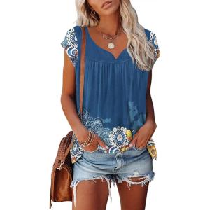 imageDisamer Womens T Shirts Short Sleeve Basic Tee Casual Summer Tops 2025 Fashion Crew Neck Loose Fit BlouseFlower Blue