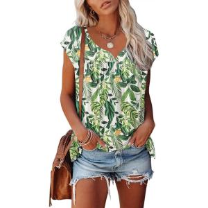 imageDisamer Womens T Shirts Short Sleeve Basic Tee Casual Summer Tops 2025 Fashion Crew Neck Loose Fit BlouseFlower Leaf