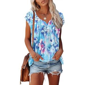 imageDisamer Womens T Shirts Short Sleeve Basic Tee Casual Summer Tops 2025 Fashion Crew Neck Loose Fit BlouseFlower Shading Blue