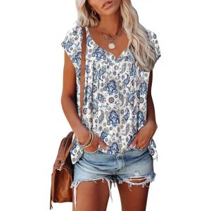 imageDisamer Womens T Shirts Short Sleeve Basic Tee Casual Summer Tops 2025 Fashion Crew Neck Loose Fit BlouseFlower Tail Blue