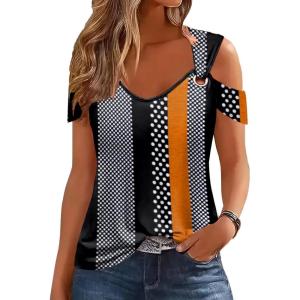 imageDisamer Womens Tops Summer Off The Shoulder 2025 Spring Fashion Short Sleeve T Shirt Basic Tees Sexy Dressy Casual BlouseStriped Plaid