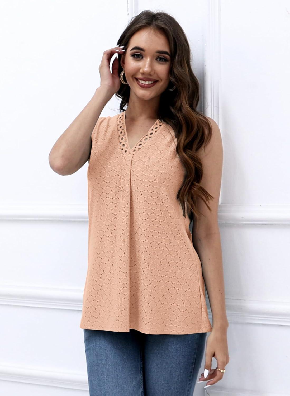 imageDisamer Womens Tank Tops 2025 Trendy Sleeveless Summer Dressy Casual Cute Loose Fit Lace V Neck TShirt Blouse TunicA Lace Orange