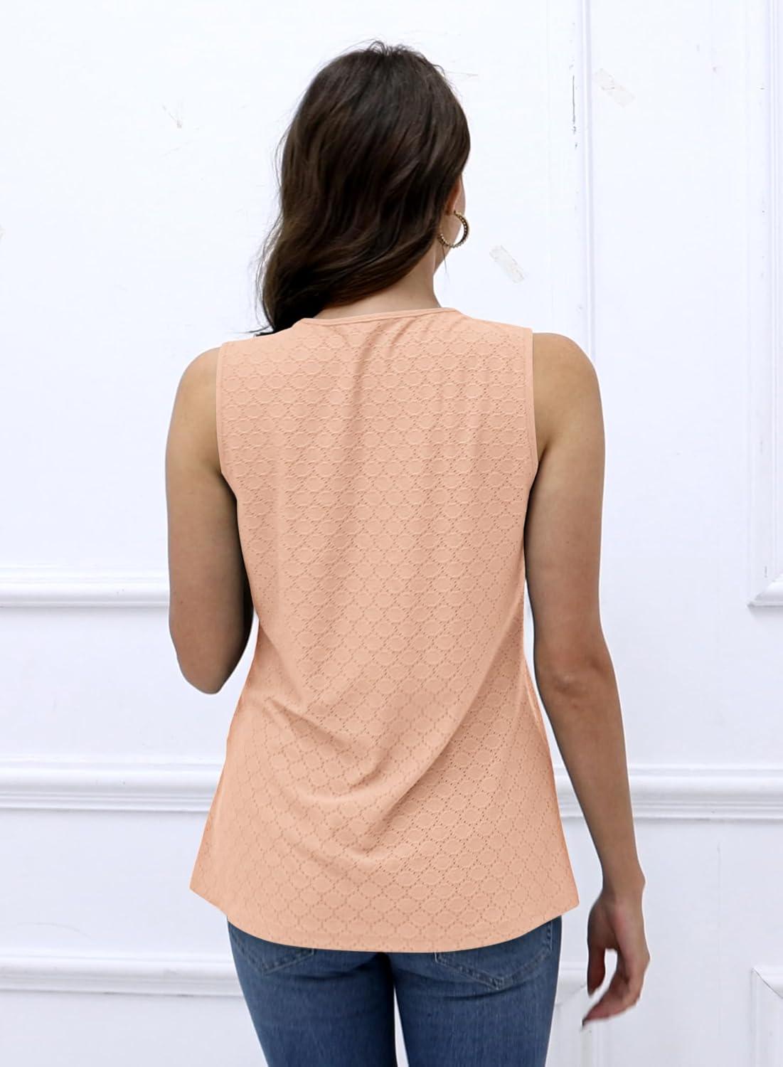 imageDisamer Womens Tank Tops 2025 Trendy Sleeveless Summer Dressy Casual Cute Loose Fit Lace V Neck TShirt Blouse TunicA Lace Orange