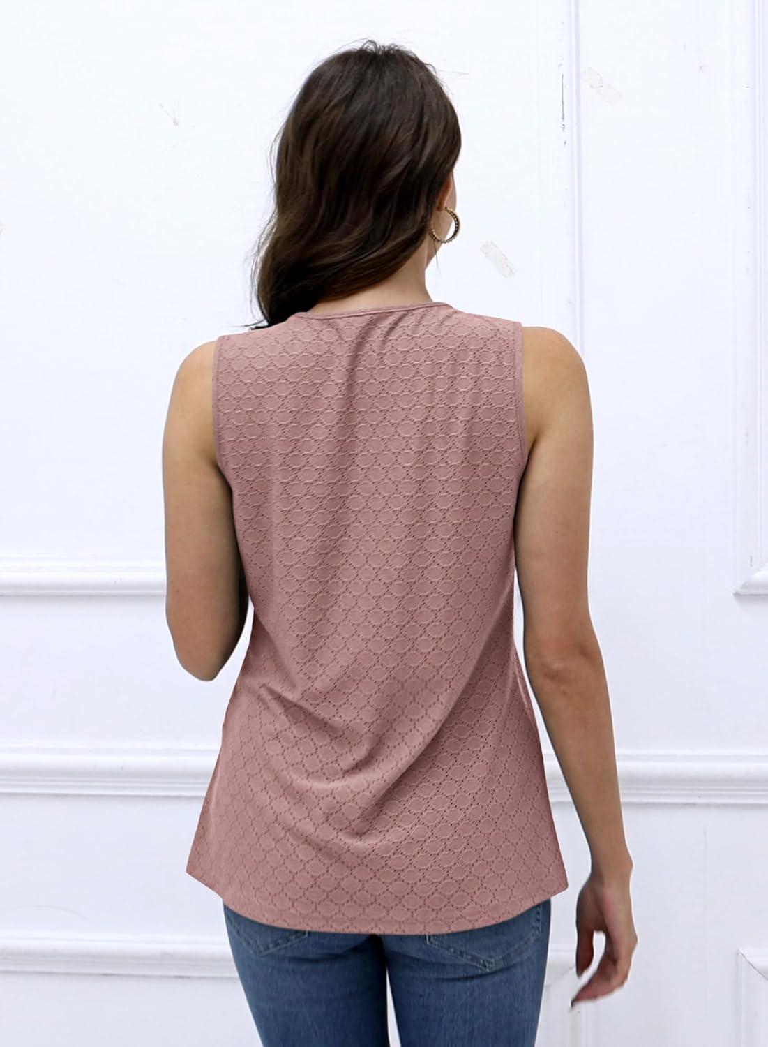 imageDisamer Womens Tank Tops 2025 Trendy Sleeveless Summer Dressy Casual Cute Loose Fit Lace V Neck TShirt Blouse TunicA Lace Pink