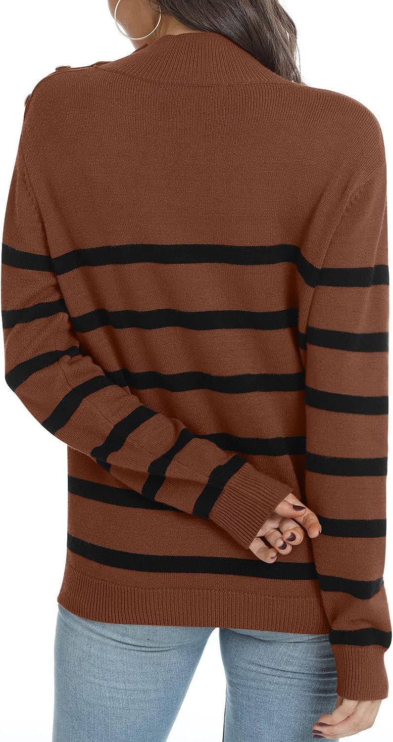 imageLONGYUAN Women Winter Turtle Necks Striped Knit Sweater Long Sleeve Pullover Casual Color Block Spring Tops 2025Bcamel