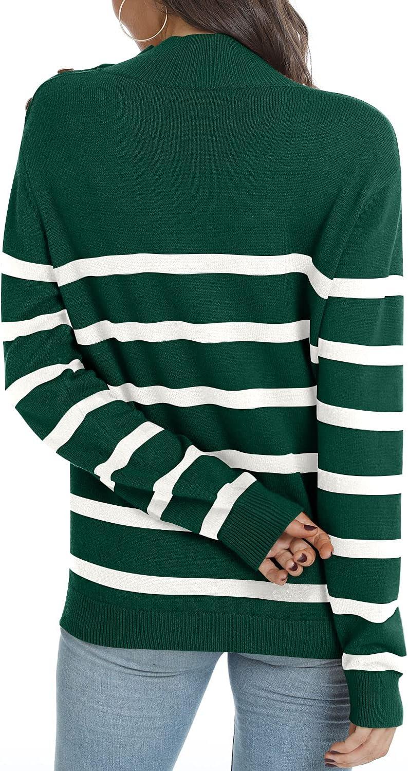 imageLONGYUAN Women Winter Turtle Necks Striped Knit Sweater Long Sleeve Pullover Casual Color Block Spring Tops 2025Wdark Green