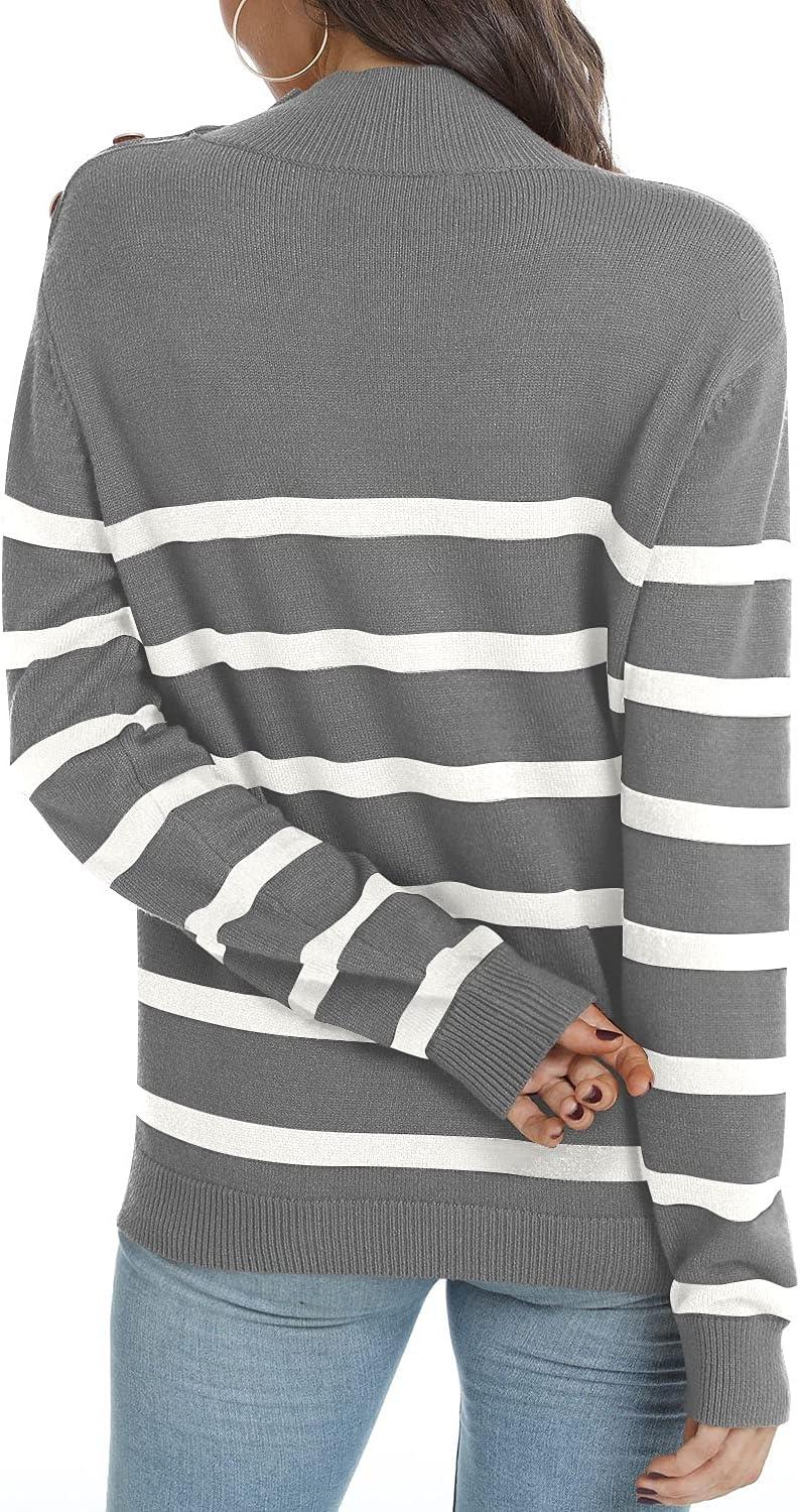 imageLONGYUAN Women Winter Turtle Necks Striped Knit Sweater Long Sleeve Pullover Casual Color Block Spring Tops 2025Wgrey