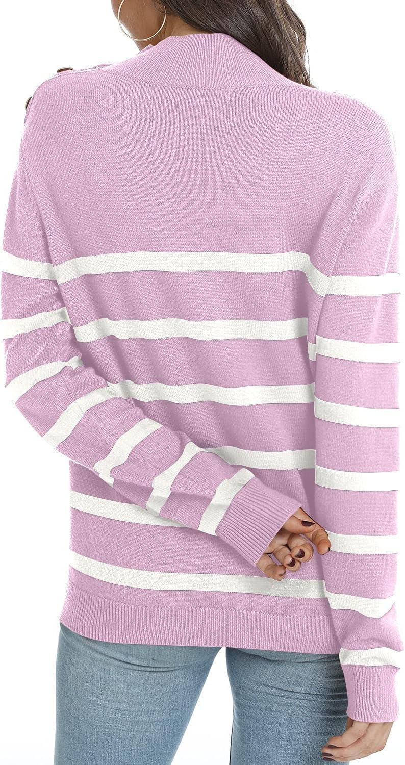 imageLONGYUAN Women Winter Turtle Necks Striped Knit Sweater Long Sleeve Pullover Casual Color Block Spring Tops 2025Wpurple