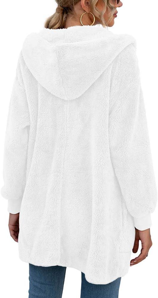 imageLONGYUAN Womens Jacket Winter Coats Hooded Cardigan Fleece Sweaters01white